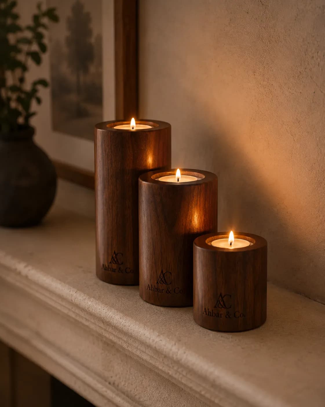 Modular Teak Tea Light Holders — view 1