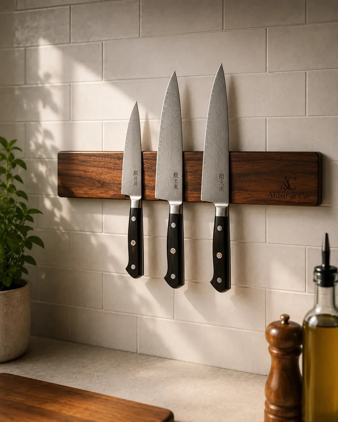 Magnetic Acacia Knife Block — view 1