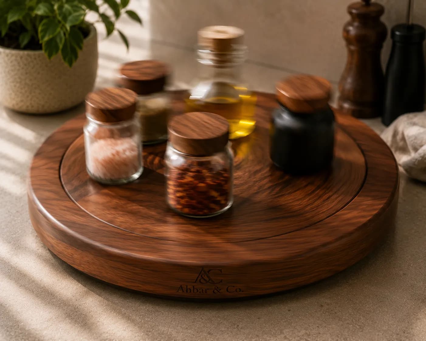 Teakwood Rotating Lazy Susan — view 1