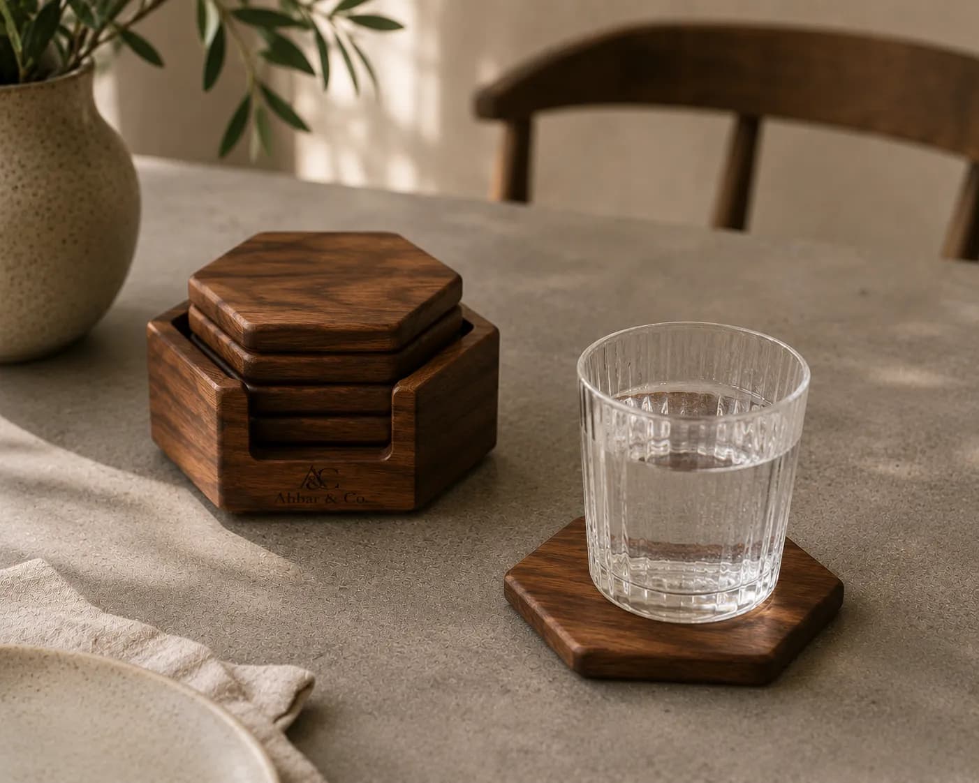 Dual-Tone Hexagonal Coaster Set — view 1