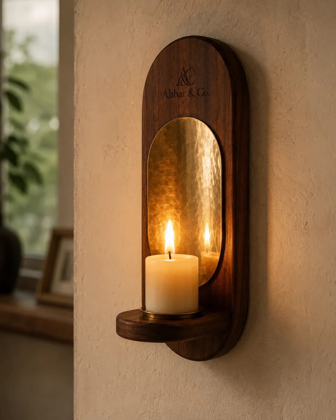 Teak Wall-Sconce Candle Holder — view 1